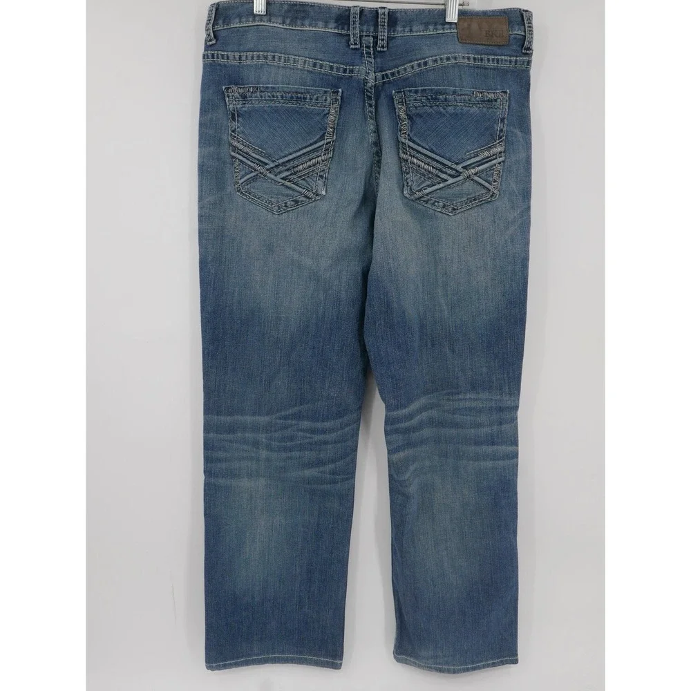 BKE Seth Straight Leg Jeans Blue Medium Wash Distressed Denim Men's 36x31